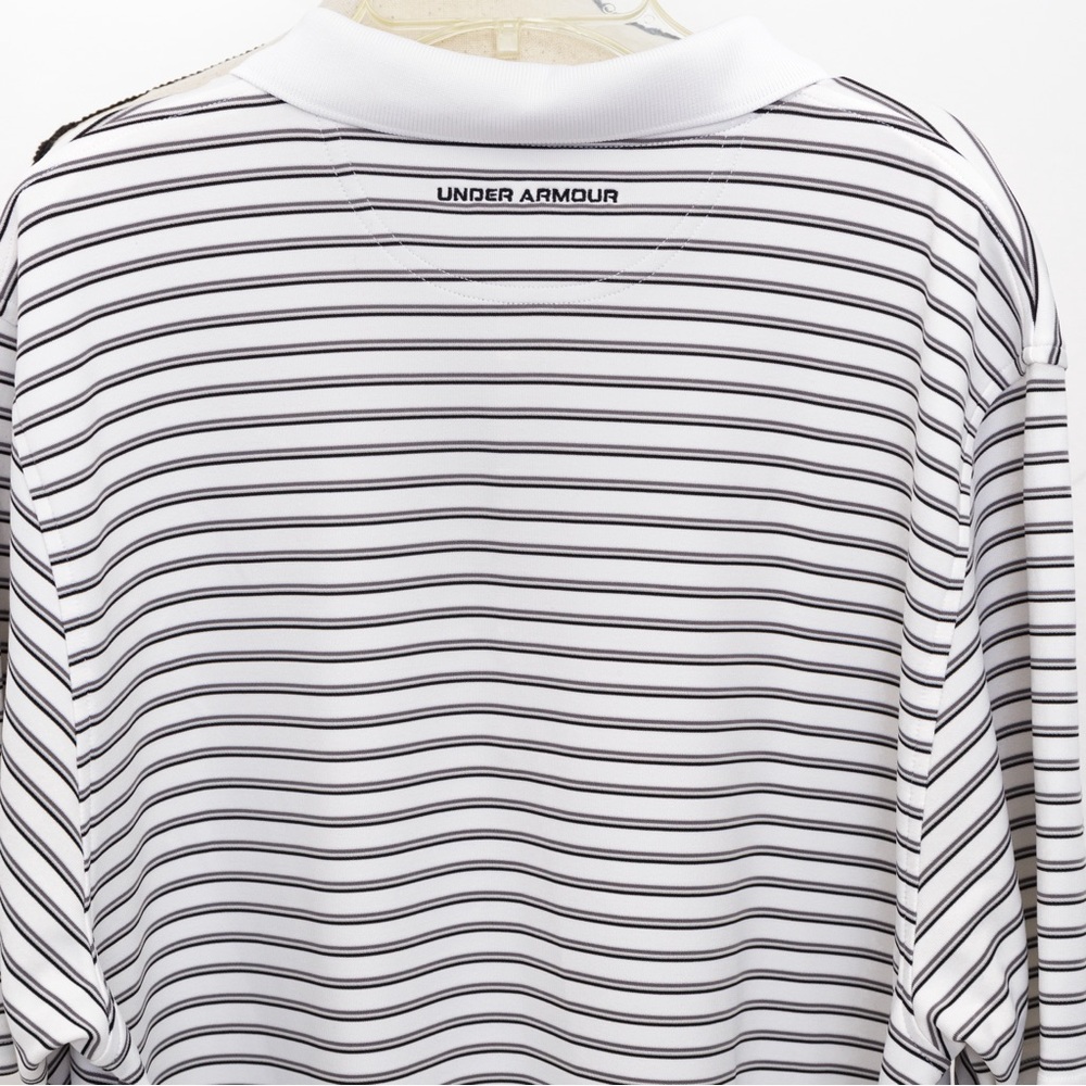 Under Armour heat gear loose fit polo style stripe shirt white, gray, & black XL - Picture 6 of 12
